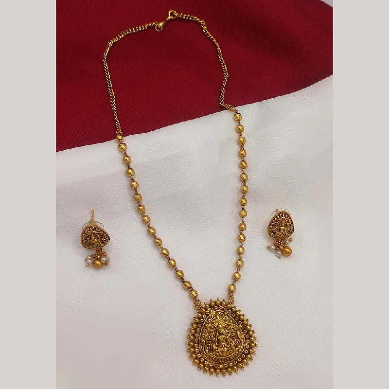 classic pearl strand necklaces -Lucentarts Jewellery Gold Plated Temple Necklace Set