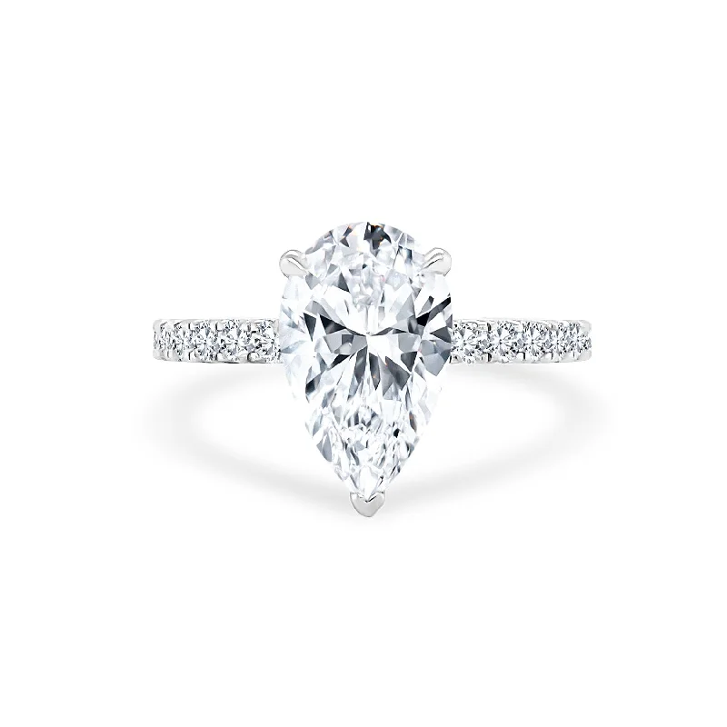 vintage-style rings for women -Pear Cut Solitaire on Diamond Band