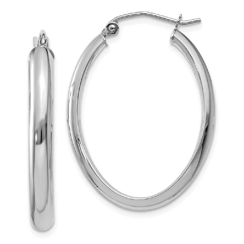 multi-layered earrings for women -3.5mm x 32mm Polished 14k White Gold Domed Oval Hoop Earrings