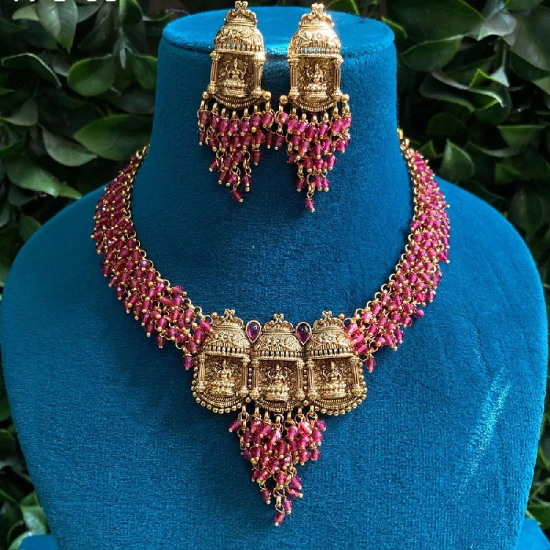 classic chain necklaces for women -Royal Kundan Jewellery Gold Plated Pearls Temple Necklace Set