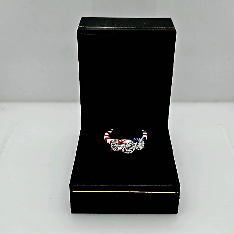 Ladies American Pride 14k Gold & 2ct Diamond Enamel Engagement Ring