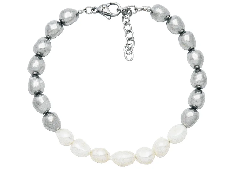 dainty bracelets for women -Men's 6mm Baroque Pearl Stainless Steel Bracelet