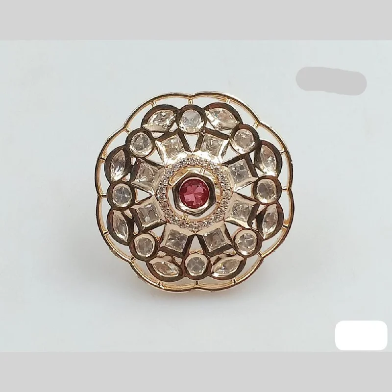 birthstone rings for women -Rani Sati Jewels Gold Plated Polki Kundan Stone Ring