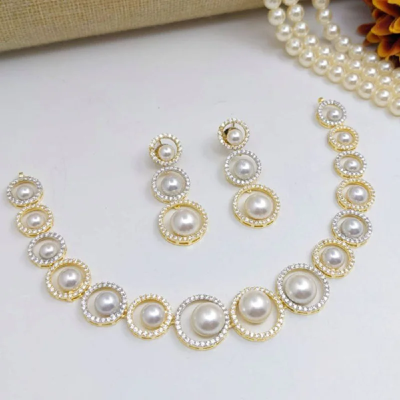 high-end necklaces for women -Aamrapali Gold Plated American Diamond And Beads Necklace Set