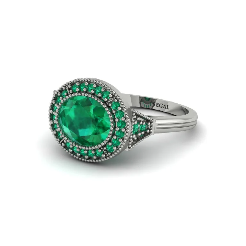 Oval Cut Emerald Milgrain Halo Engagement Ring - Alexandria No. 21