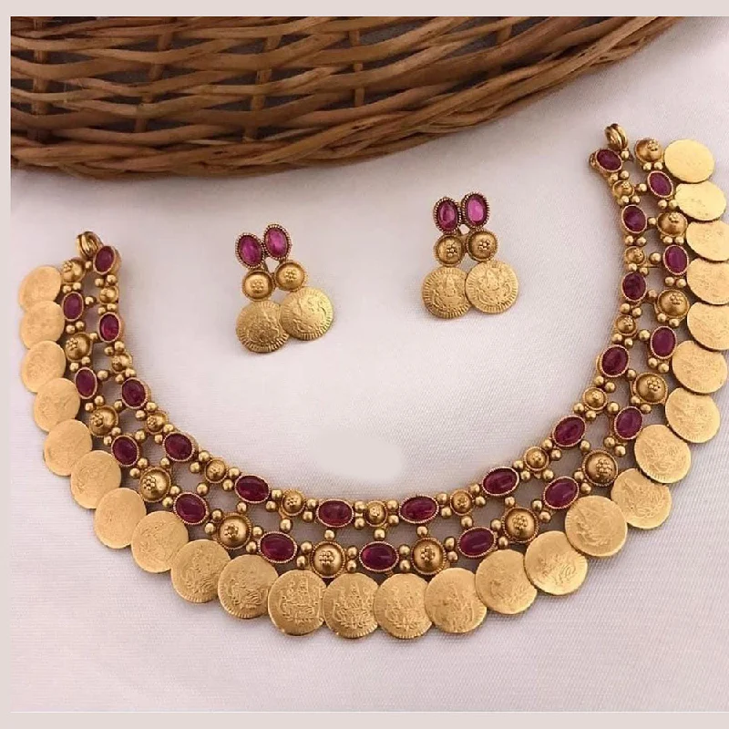 chain necklaces for women -Lucentarts Jewellery Gold Plated Pota Stone And Temple Necklace Set