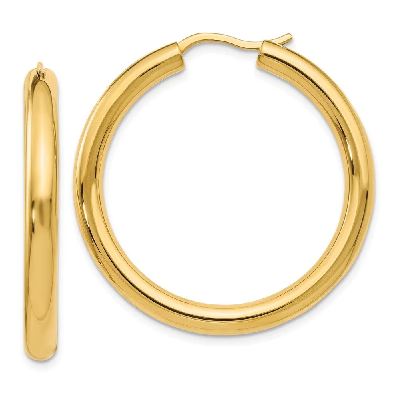 gold earrings for women -3.5mm Round Tube Hoop Earrings in Yellow Gold Tone Plated Silver, 33mm