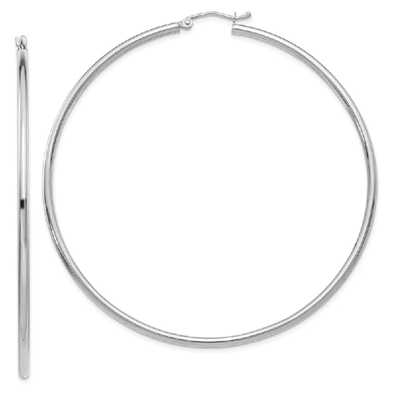 romantic earrings for women -2.5mm, 14k White Gold Classic Round Hoop Earrings, 65mm (2 1/2 Inch)