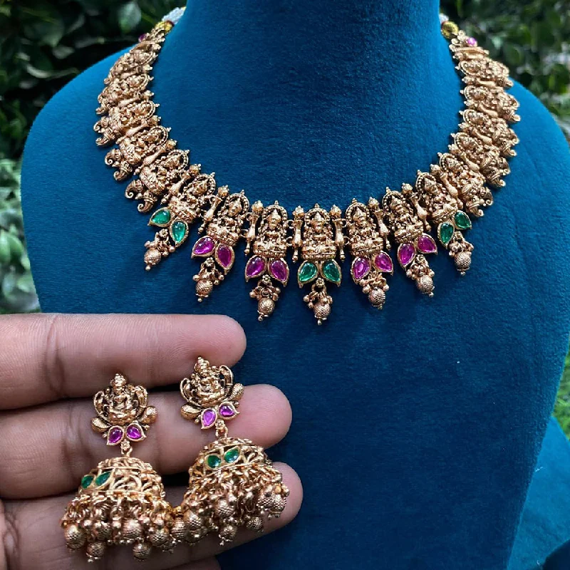 pearl necklaces for women -Royal Kundan Jewellery Gold Plated Pota Stone Temple Necklace Set