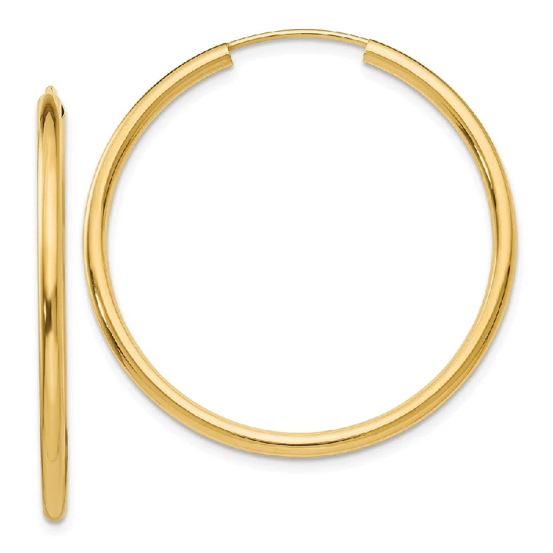 dainty earrings for women -2mm x 35mm 14k Yellow Gold Polished Round Endless Hoop Earrings