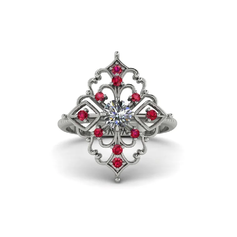 Ruby Royal Filigree Cluster Engagement Ring - Zinnia No. 48