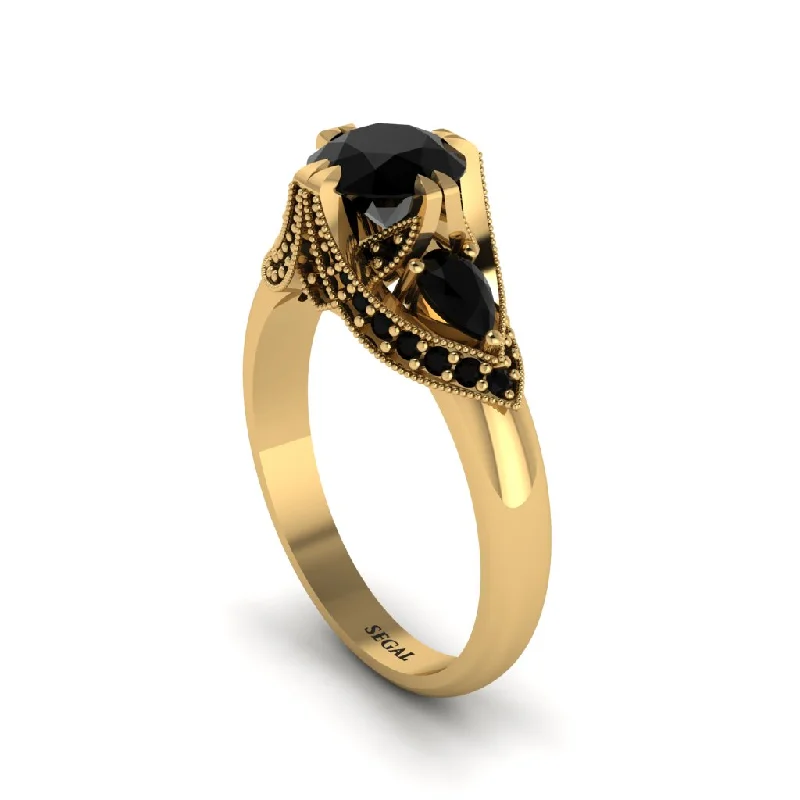 Black Diamond Vintage Round Cut Engagement Ring - Kali No. 37