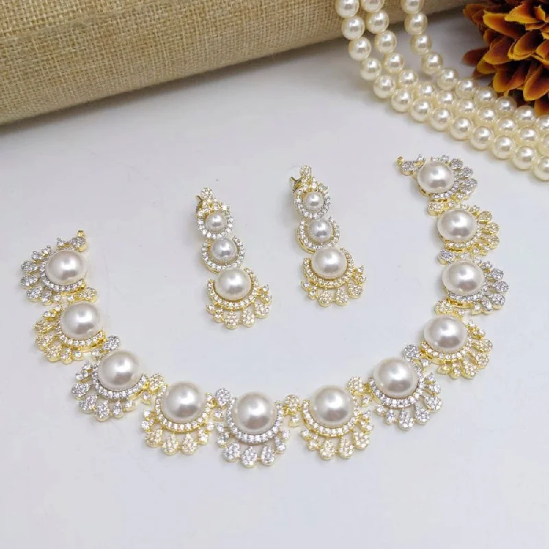 classic necklaces for women -Aamrapali Gold Plated American Diamond And Beads Necklace Set