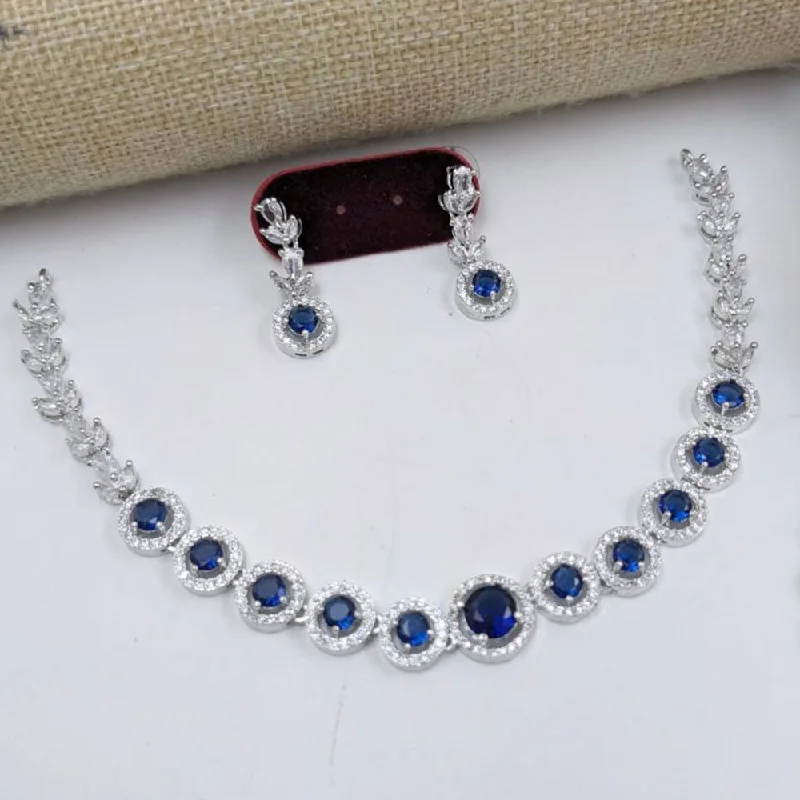 aesthetic necklaces for women -Aamrapali Silver Plated American Diamond Necklace Set