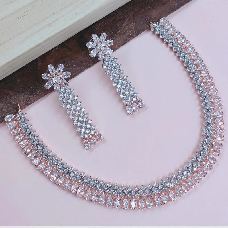 choker necklaces for women -SNERA 2 Tone Plated American Diamond Choker Necklace Set