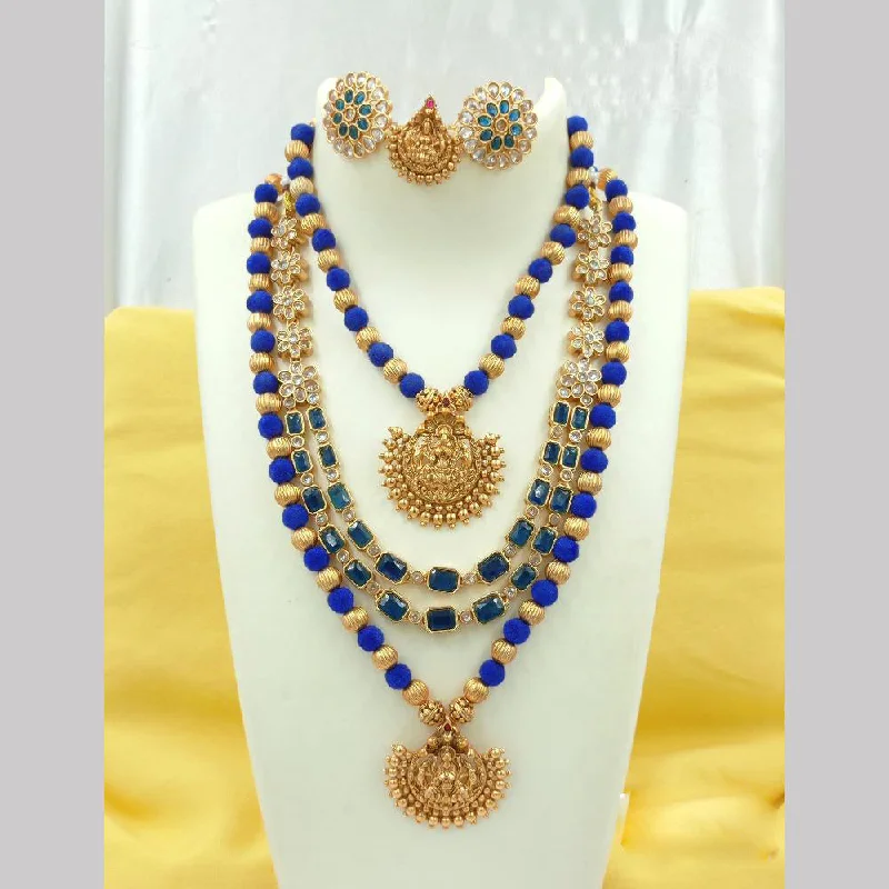 stylish silver necklaces for women -Joyful Jewel Art Matte Gold Plated Pota Stone Temple Long Necklace Combo