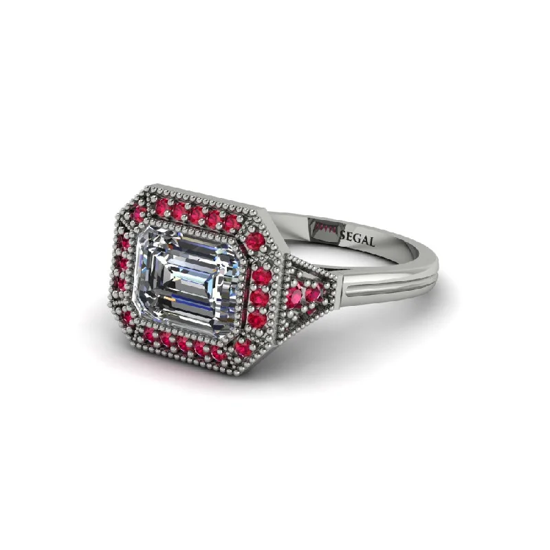 Emerald Cut Diamond Milgrain Halo Engagement Ring - Juniper No. 48