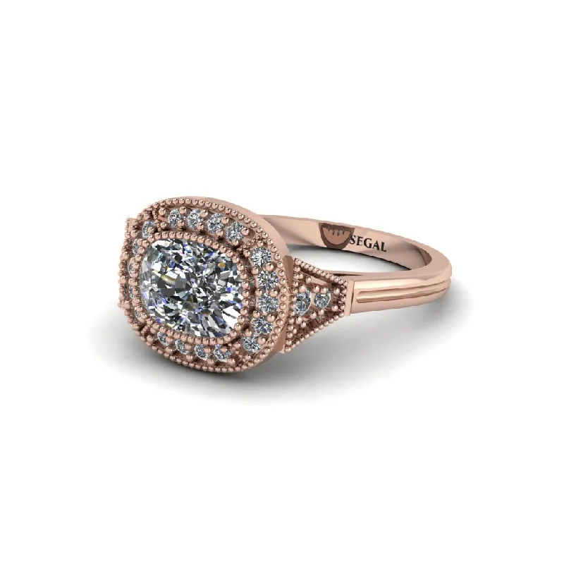 Cushion Cut Diamond Milgrain Halo Engagement Ring - Blake No. 2