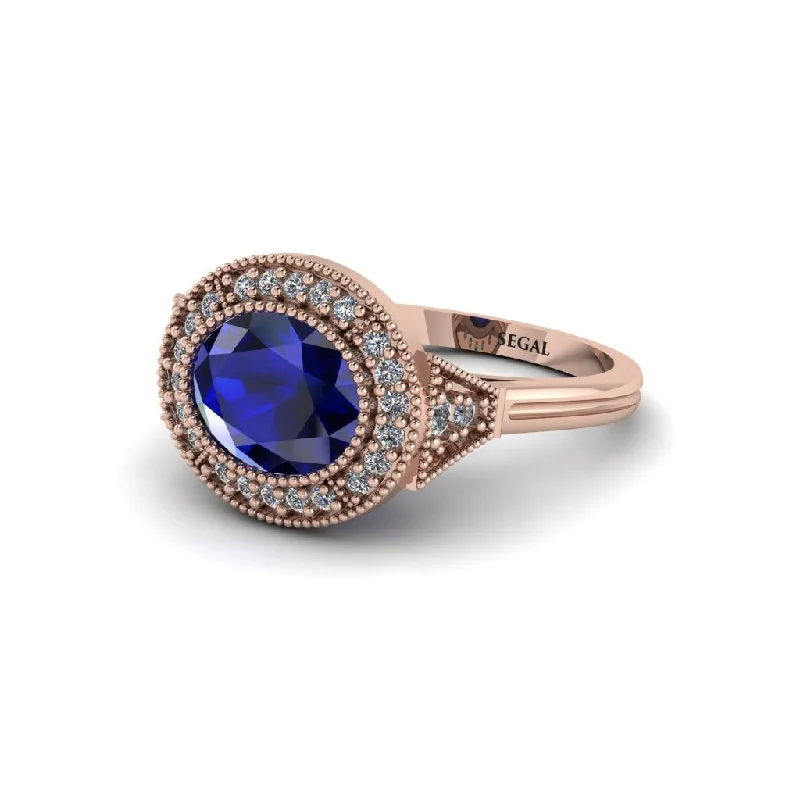 Oval Cut Sapphire Milgrain Halo Engagement Ring - Alexandria No. 14