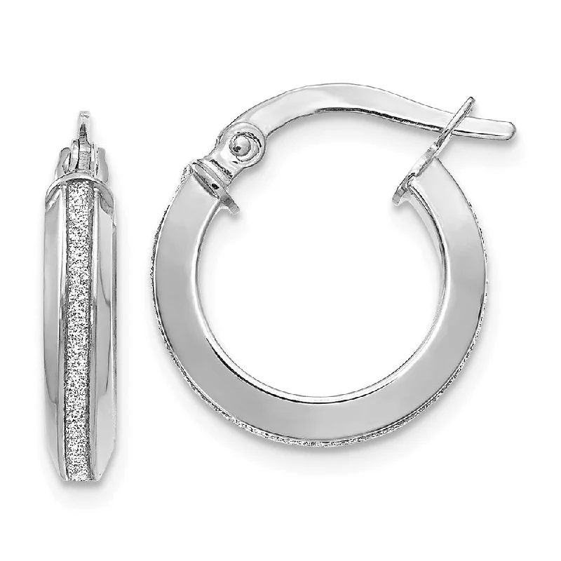 elegant diamond earrings for women -3mm Glitter Infused Round Hoop Earrings in 14k White Gold, 14mm