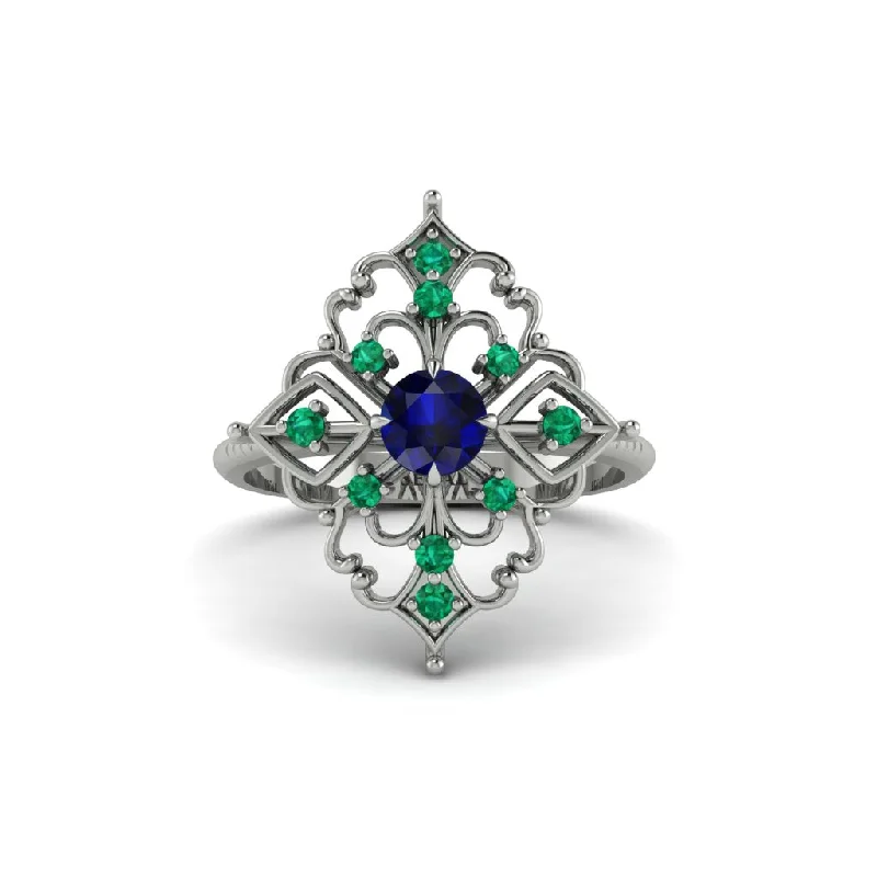 Emerald Royal Filigree Cluster Engagement Ring - Zinnia No. 30