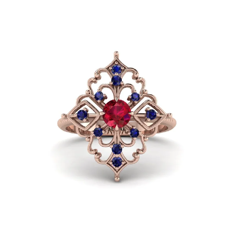 Sapphire Royal Filigree Cluster Engagement Ring - Zinnia No. 71