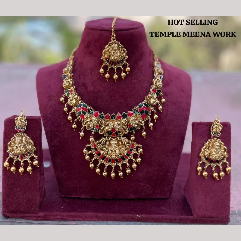 sun and moon necklaces for women -FS Collection Gold Plated Meenakari Temple Necklace Set