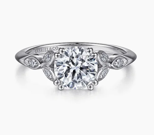 14K White Gold Round Diamond Engagement Ring - 0.07 ct - Shot 2 Celia