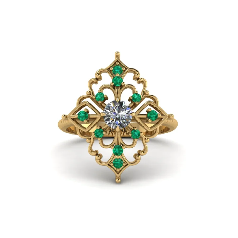 Emerald Royal Filigree Cluster Engagement Ring - Zinnia No. 16