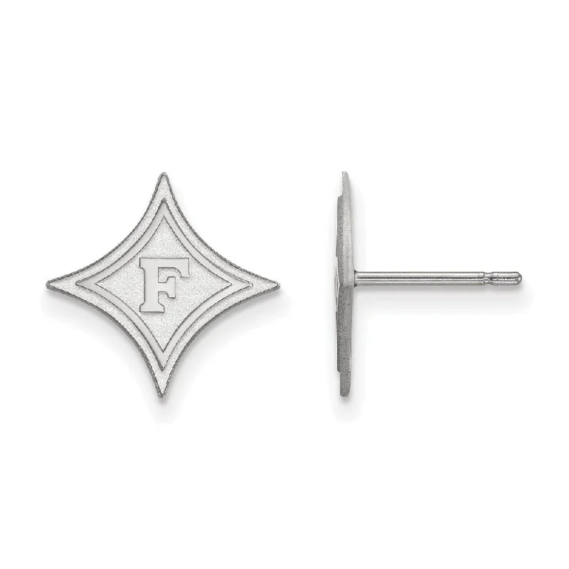 bold fashion earrings for women -14k White Gold Furman University Small Post Earrings