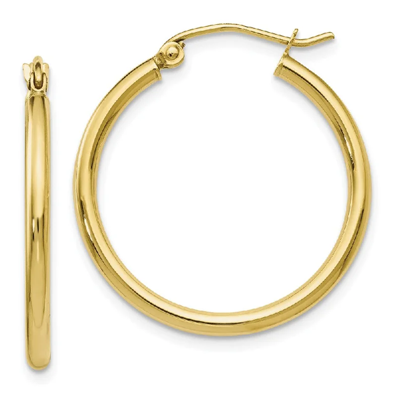 modern earrings for women -2mm Round Hoop Earrings in 10k Yellow Gold, 24mm (15/16 Inch)