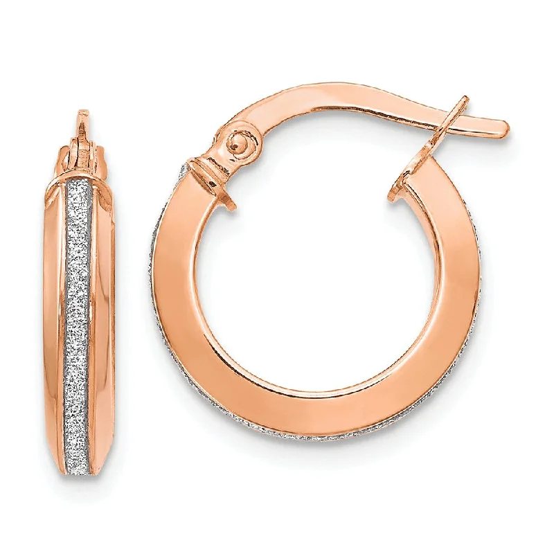 open heart earrings for women -3mm Glitter Infused Round Hoop Earrings in 14k Rose Gold, 14mm