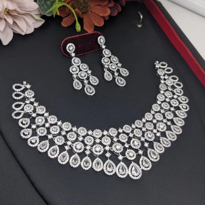 unique handcrafted necklaces -Aamrapali Silver Plated American Diamond Necklace Set