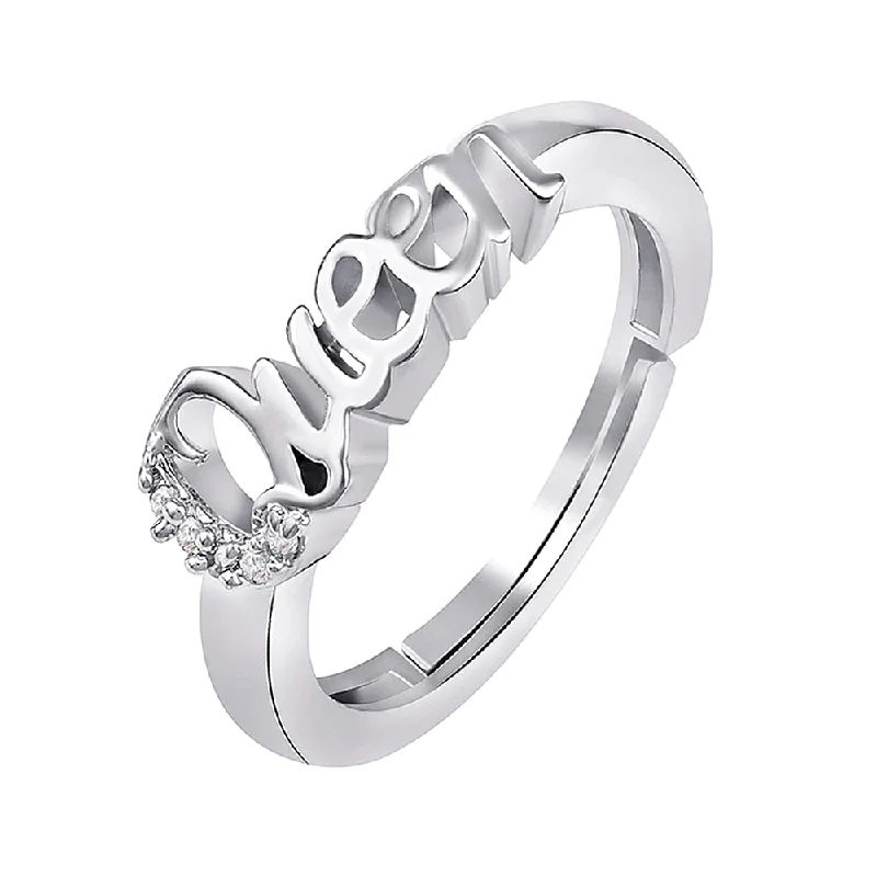 celestial moon rings for women -Darshana Jewels Silver Plated Valentine Special Queen Adjustable Finger Ring for Women with Crystal