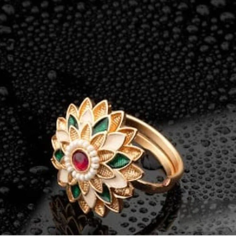 geometric rings for women -ChicCharm Jewellery Brass Gold Plated Synthetic Stone And Meenakari Rings