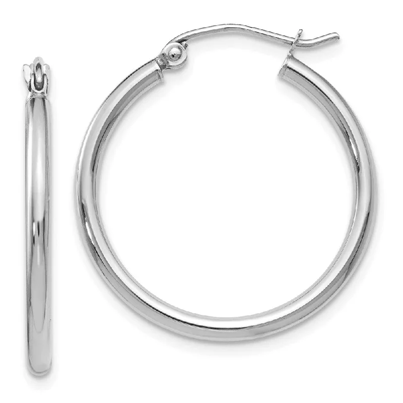 trendy aesthetic earrings for women -2mm Round Hoop Earrings in 14k White Gold, 25mm (1 Inch)