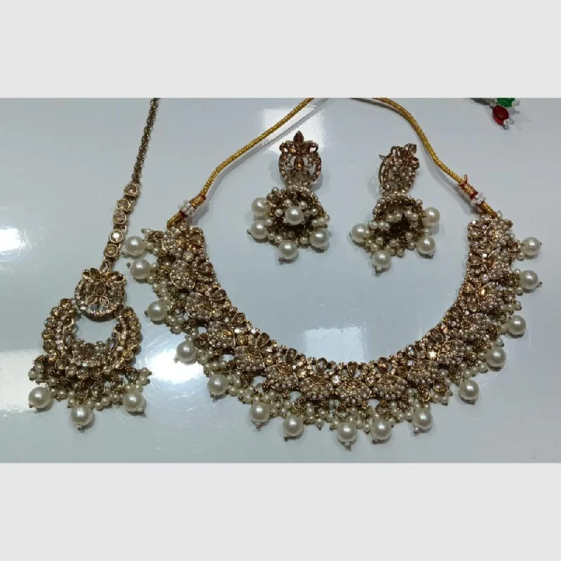 vintage-inspired necklaces for women -SNERA Gold Plated Crystal Stone And Pearls Necklace Set