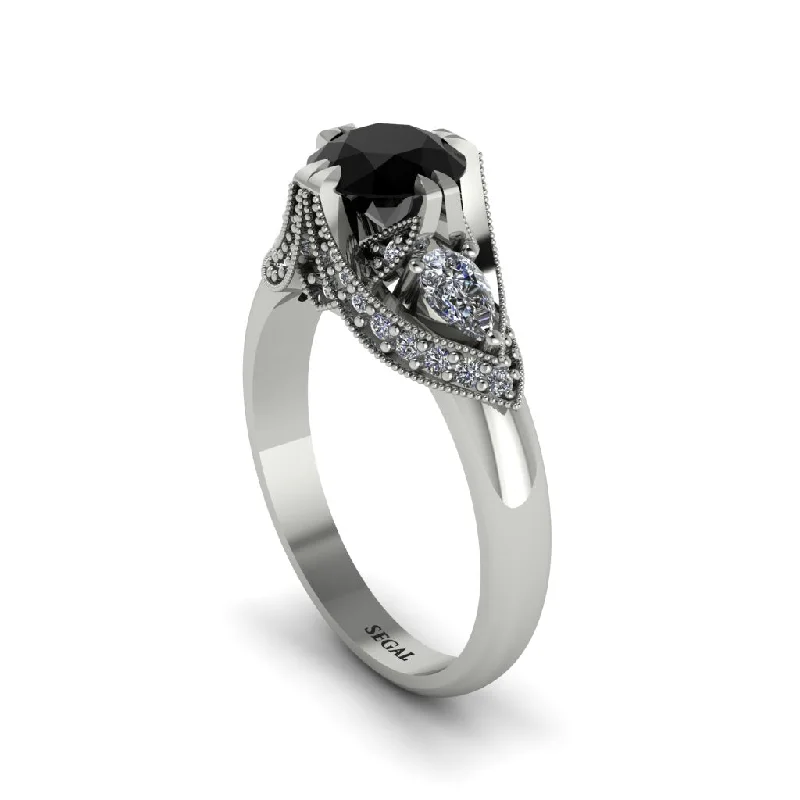 Black Diamond Vintage Round Cut Engagement Ring - Kali No. 9