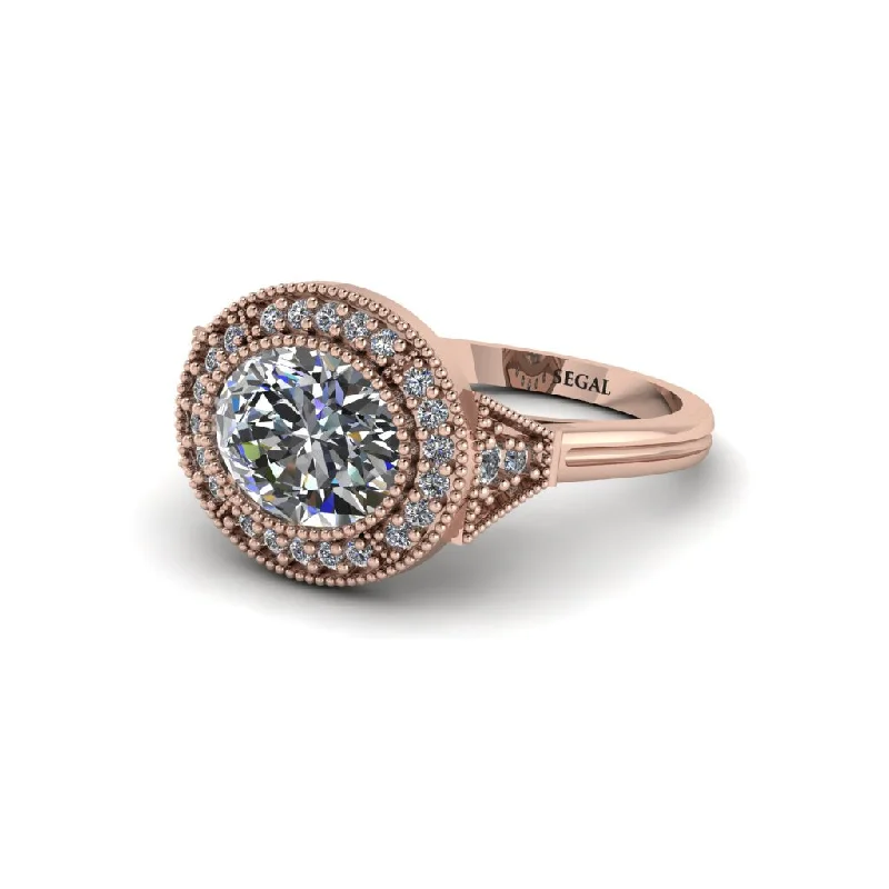 Oval Cut Diamond Milgrain Halo Engagement Ring - Alexandria No. 2