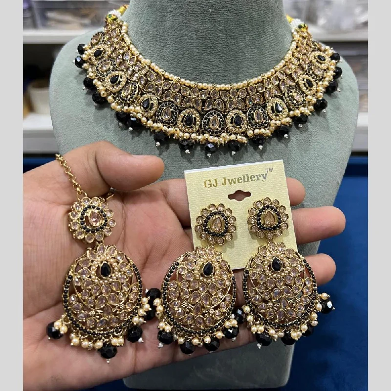 luxury necklaces for women -Hira Collections Gold Plated Crystal Stone And Beads Necklace Set