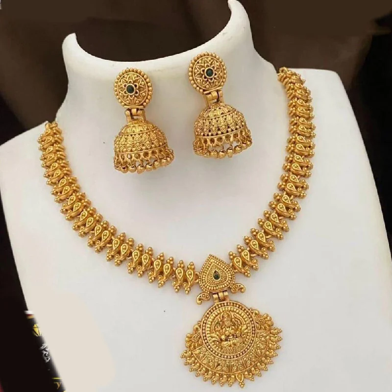 open heart necklaces for women -FS Collection Gold Plated Temple Necklace Set