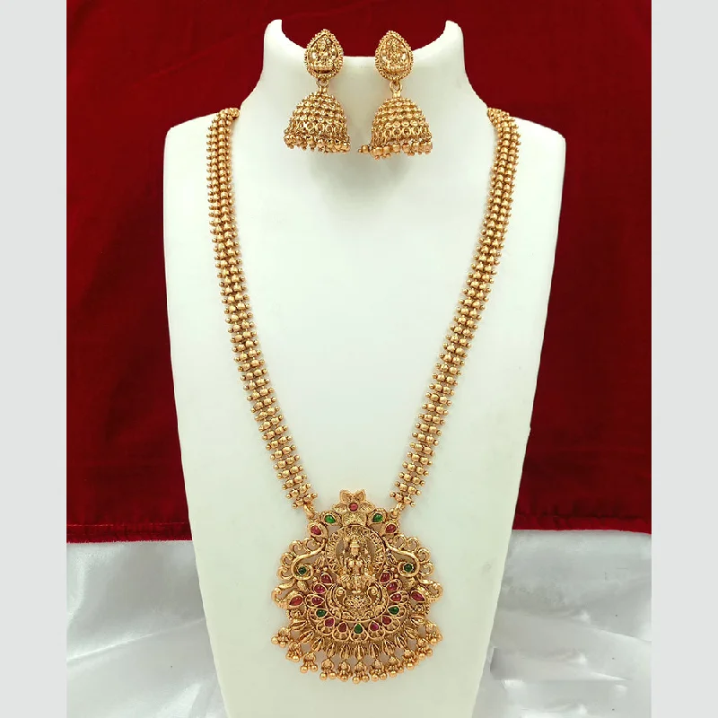 handcrafted necklaces for women -Joyful Jewel Art Matte Gold Plated Pota Stone Temple Long Necklace Set