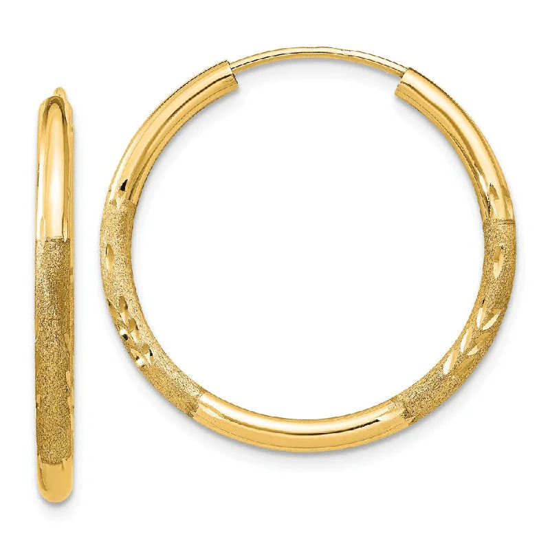 moon earrings for women -2mm x 25mm 14k Yellow Gold Satin Diamond-Cut Endless Hoop Earrings