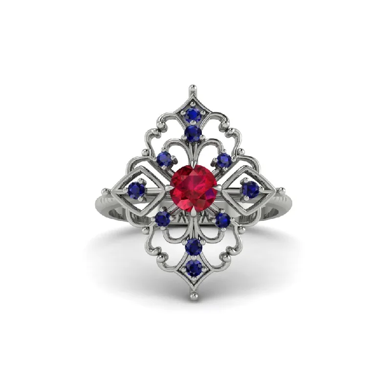 Sapphire Royal Filigree Cluster Engagement Ring - Zinnia No. 72