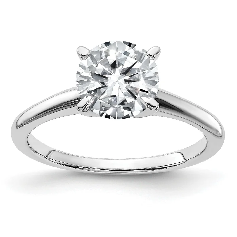 7.5MM Round Moissanite Solitaire Engagement Ring in 14KT White Gold; Size 6