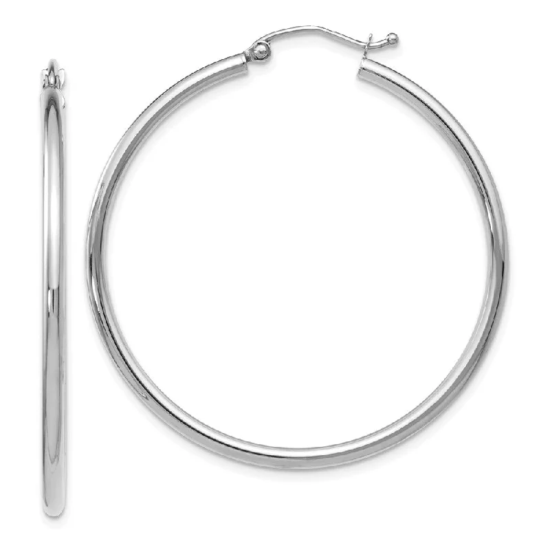 minimalist stud earrings for women -2mm Round Hoop Earrings in 14k White Gold, 40mm (1 1/2 Inch)