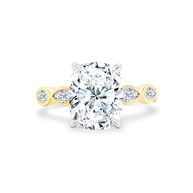 best-selling rings for women -Cushion Cut Diamond with Marquise Bezel Band