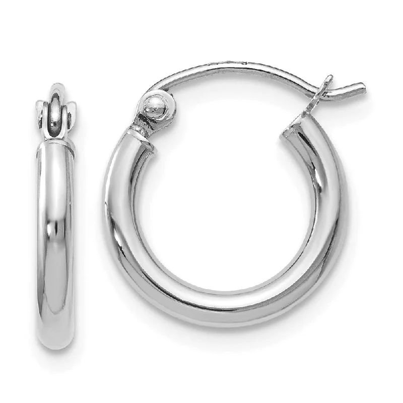 high-end earrings for women -2mm Round Hoop Earrings in 10k White Gold, 13mm (1/2 Inch)