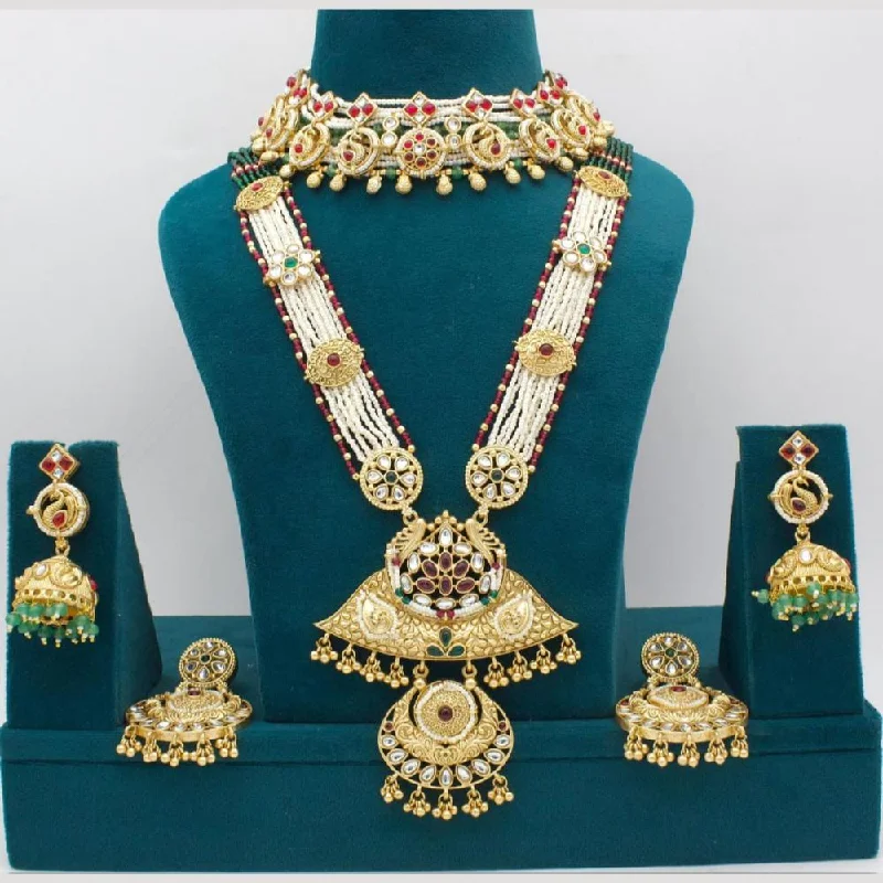 fashion-forward necklaces for women -Manisha Jewellery Gold Plated Pota Stone Double Meenakari Necklace Set