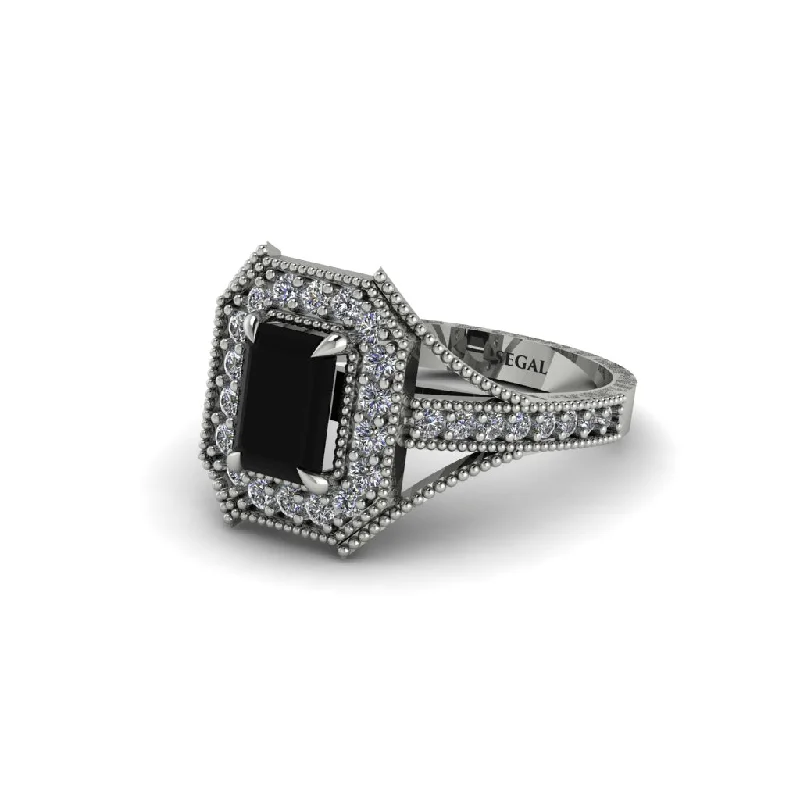 Emerald Cut Diamond Milgrain Halo Engagement Ring - Xanthe No. 9